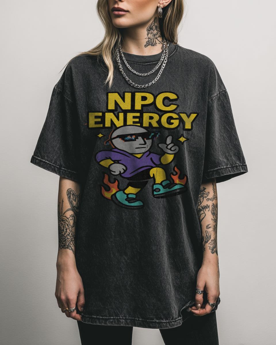 NPC ENERGY Funny Meme T-Shirt – Viral Glitch Art Internet Humor