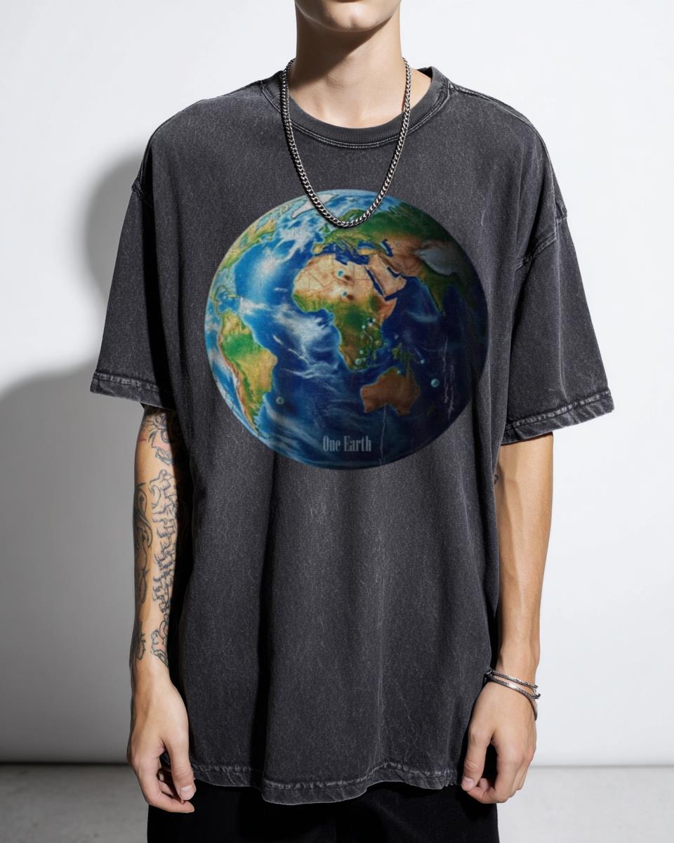 "One Earth" Climate Action T-Shirt - Environmental Awareness & Save The Planet Design