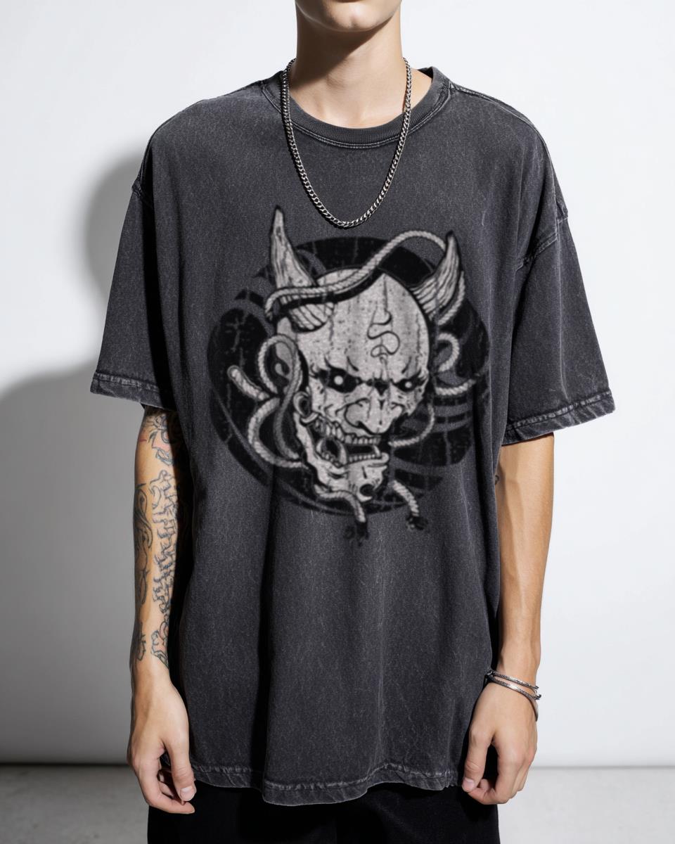 Oni Head Japanese Demon T-Shirt | Tattoo Style Art