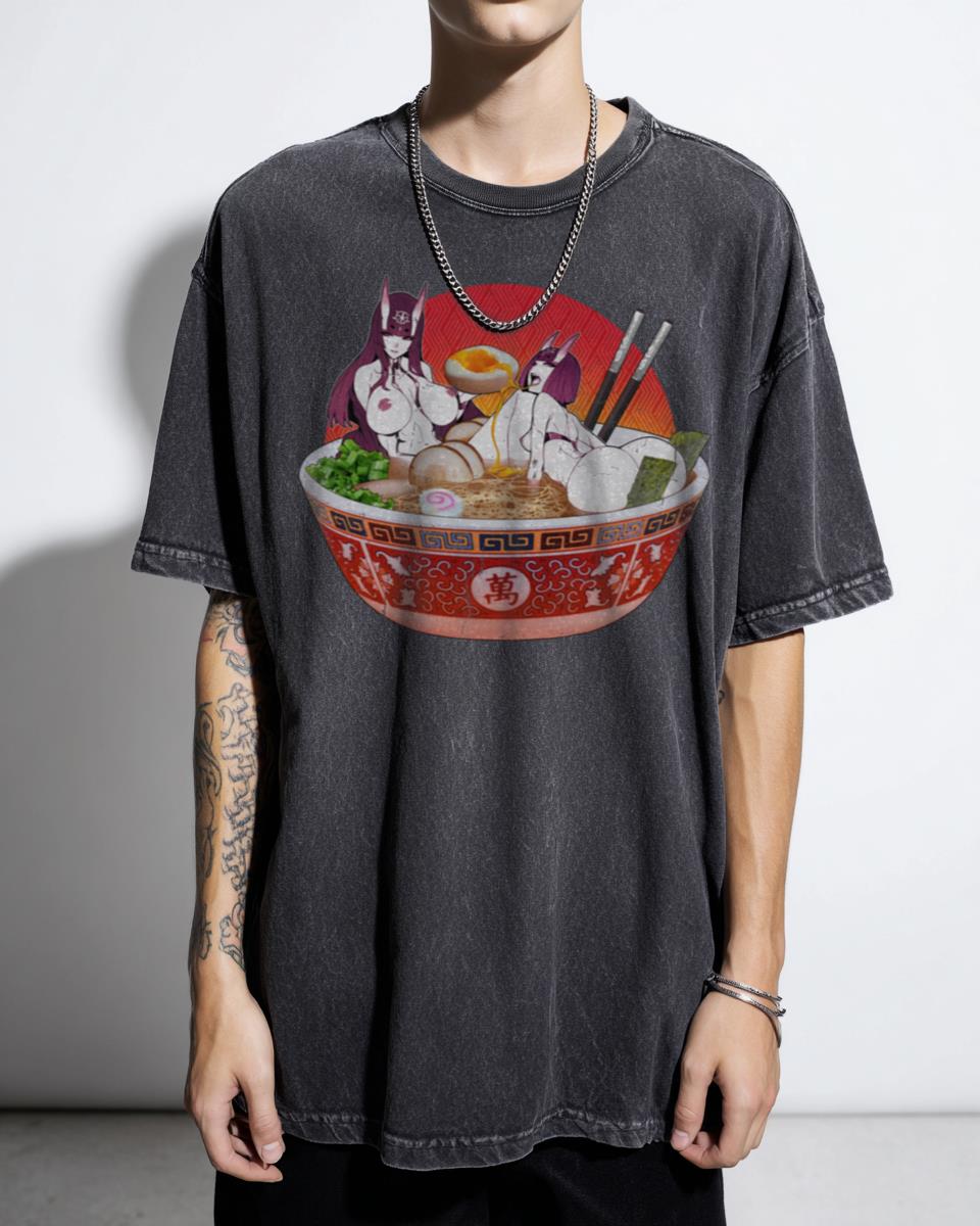 Oni Ramen Demon Girl Japanese Food T-Shirt - Lewd Manga Waifu Art Tee