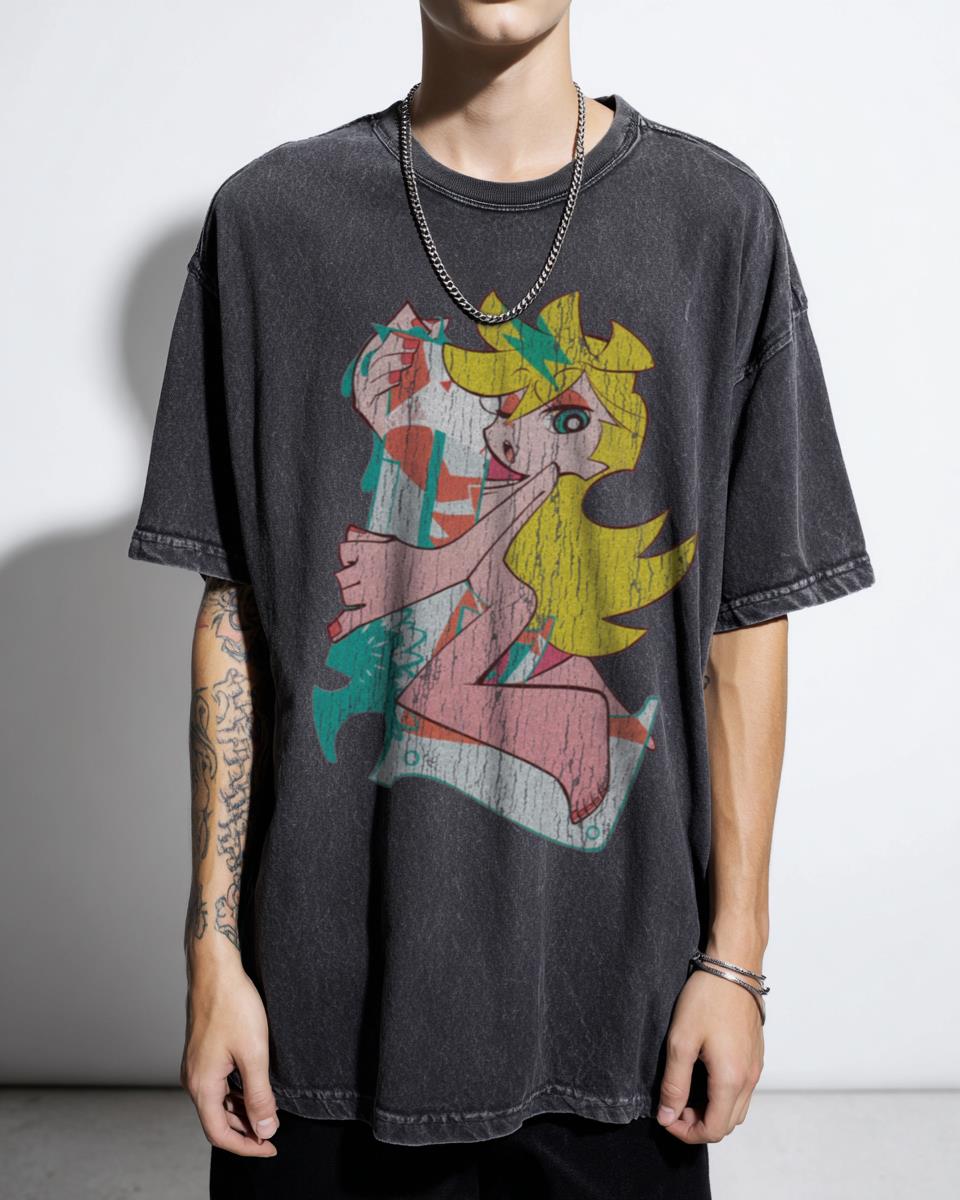 Panty & Stocking Anime Tee | Panty Black Acidwash Graphic Shirt