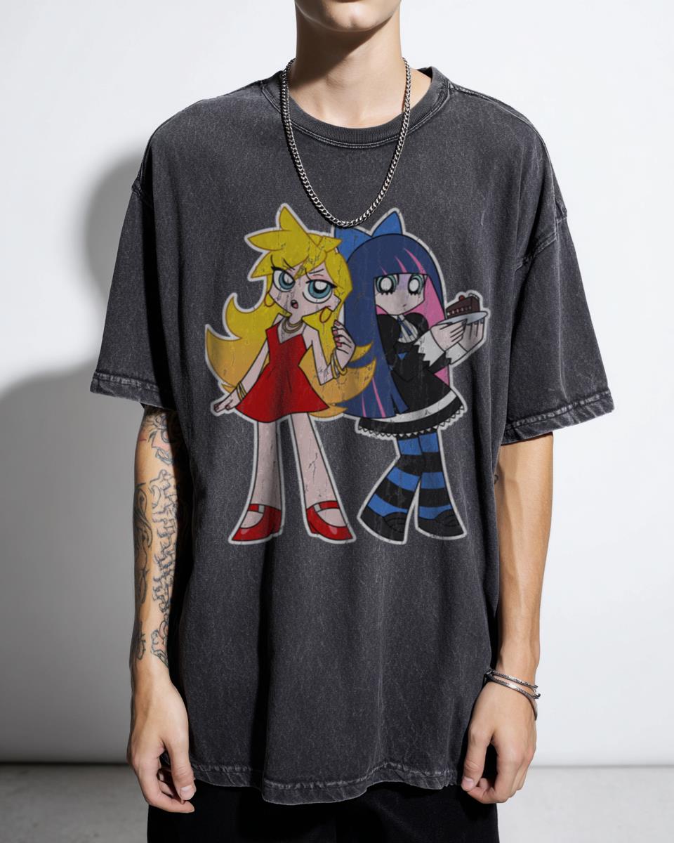 Panty & Stocking Classic Anime Tee | Acidwash Weeb Graphic Shirt
