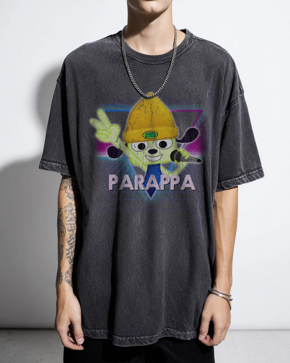 PaRappa The Rapper 80s Neon Gaming Tee | Retro Acidwash Shirt