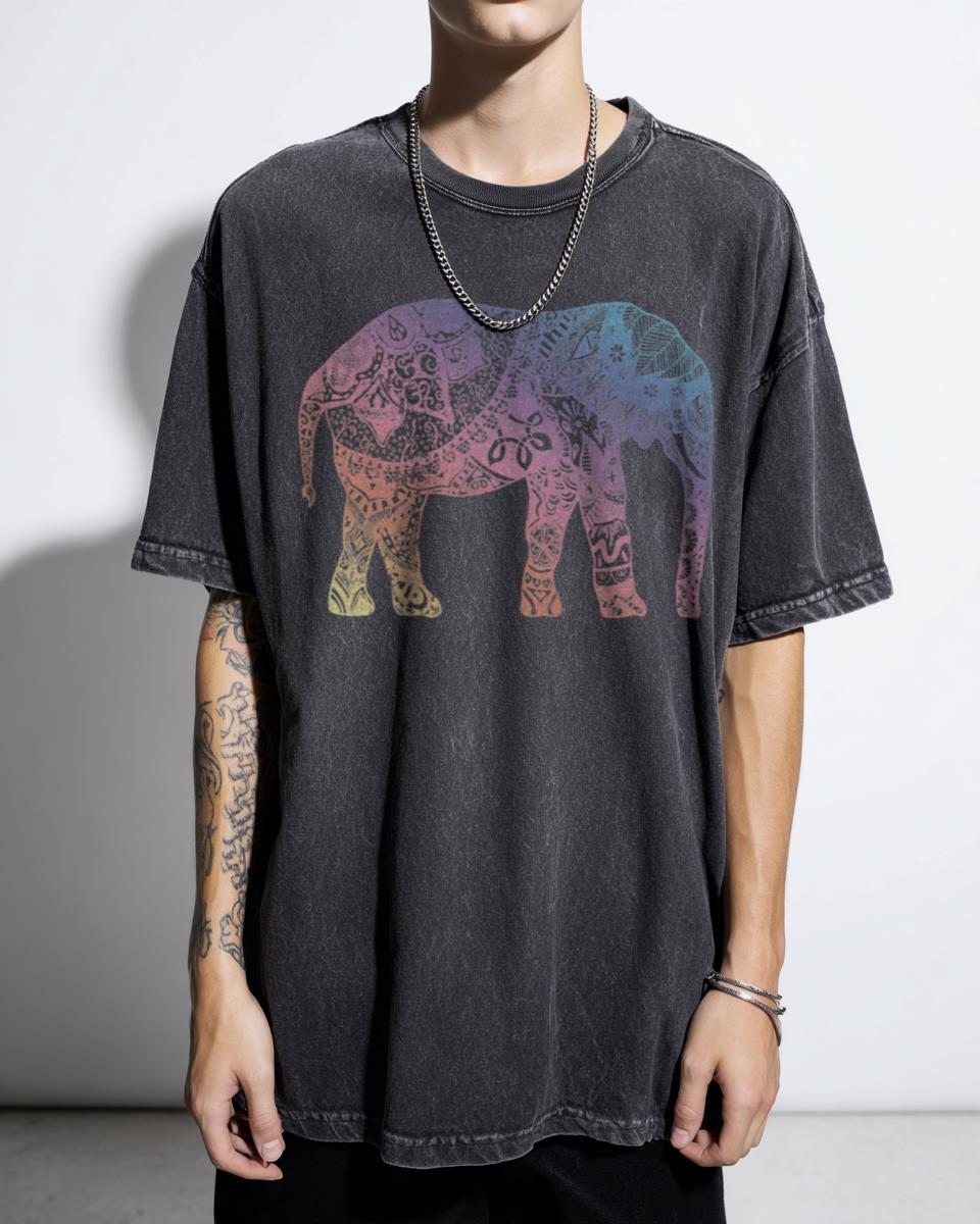 Pastel Elephant Abstract Tee | Floral Watercolor Acidwash Shirt