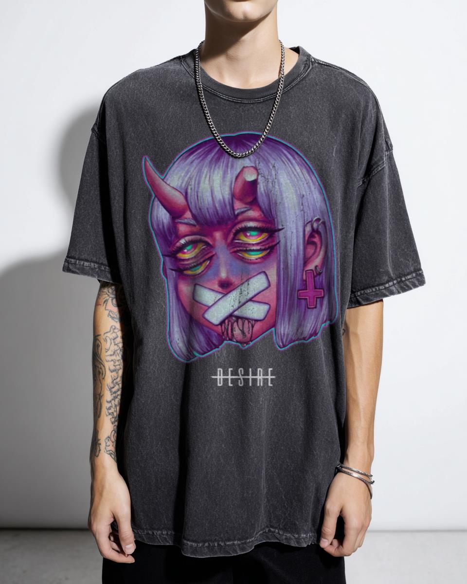 Pastel Goth Anime Demon Girl T-Shirt - Harajuku Neon Punk Visual Kei Unisex