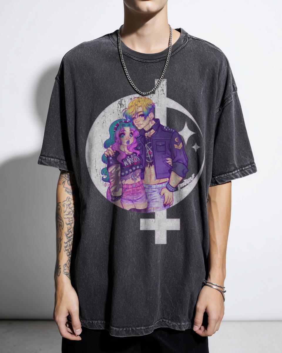 Pastel Goth Haruka & Michiru Sailor Moon T-Shirt - Grunge Punk Redesign