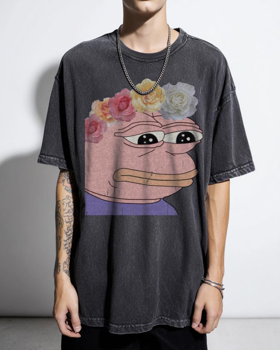 Pastel Pepe Very Rare Meme T-Shirt - Flower Crown Sad Pepe Tumblr Aesthetic Unisex
