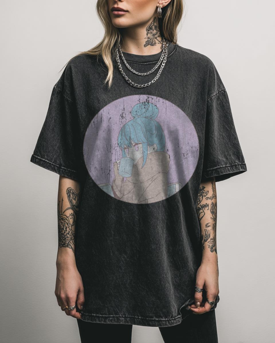 Pastel Rin Laid Back Camp Anime Tee | Kawaii Acidwash Shirt