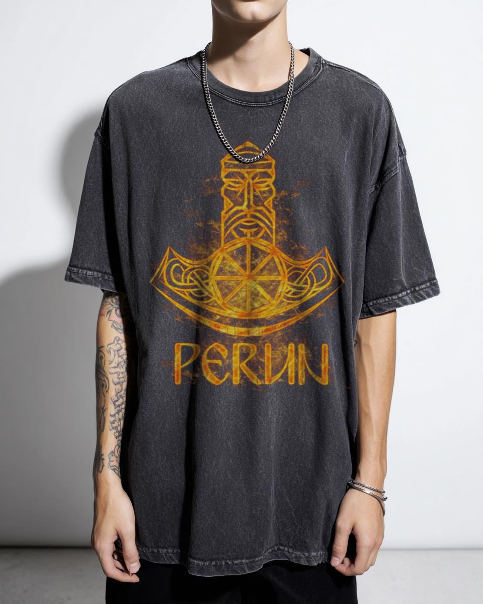 Perun Slavic God Viking Axes Norse Pagan T-Shirt - Valhalla Warrior Rune Men's