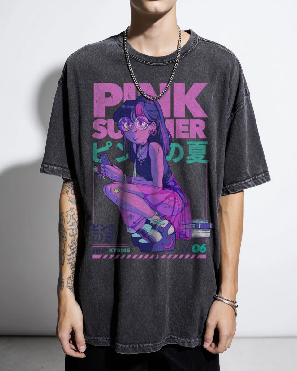 Pink Summer Twilight Vaporwave Aesthetic T-Shirt - Japanese City Pop Unisex