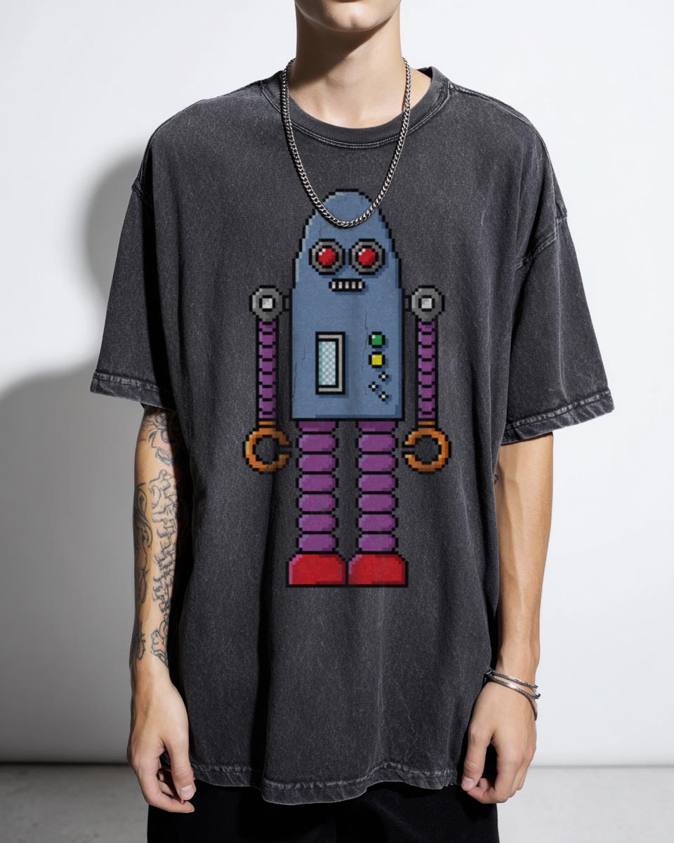 Pixel Robot 219 Retro Sci-Fi Pixelart T-Shirt - Vintage Geek Nerd Apparel