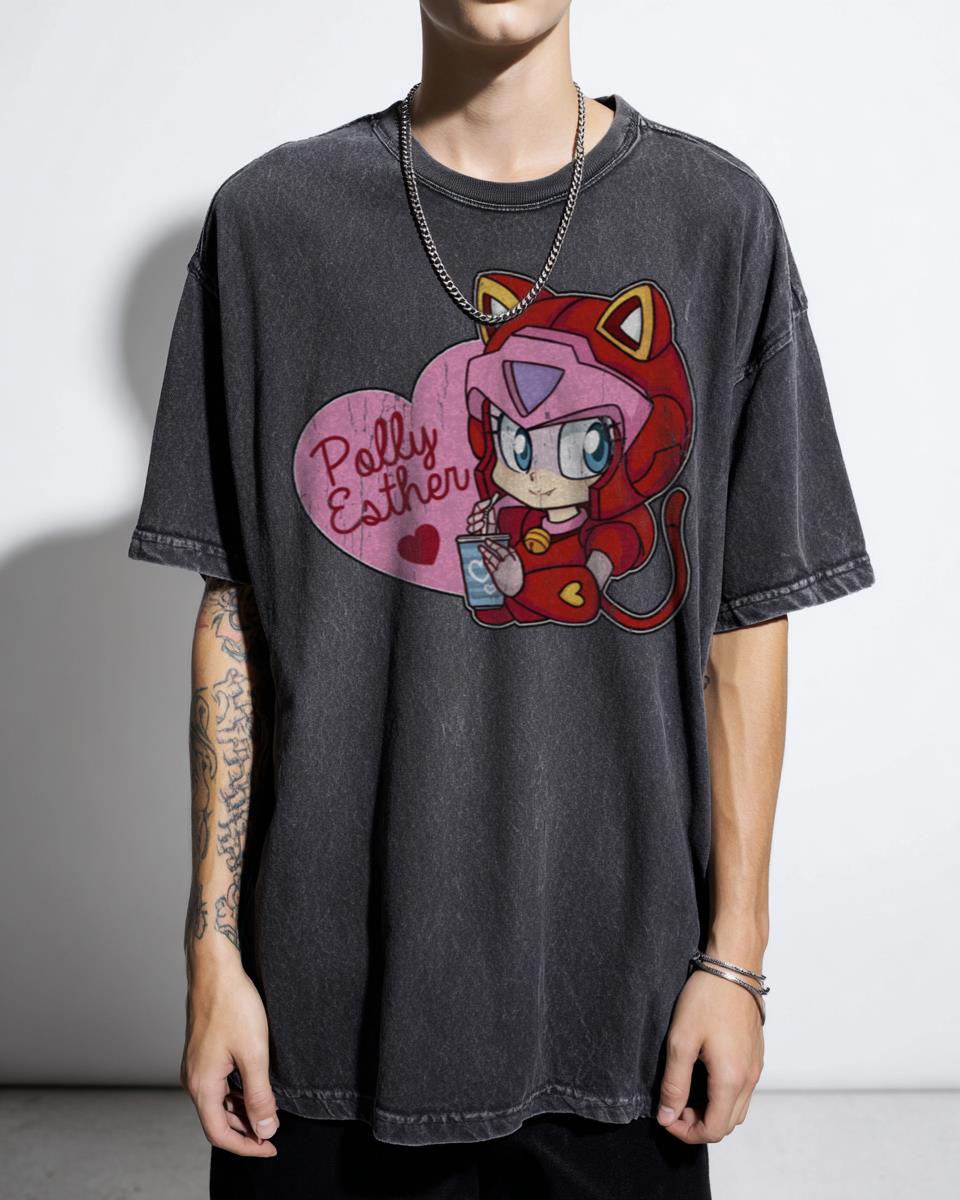 Polly Esther Samurai Pizza Cats 90s Anime T-Shirt - Retro Cartoon Fanart