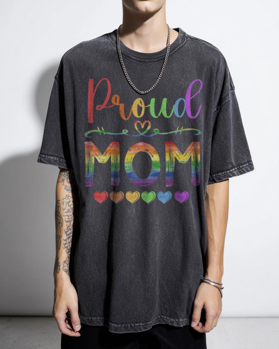Proud Mom LGBTQ+ Rainbow Flag T-Shirt - Gay Pride Mother's Day Graphic Tee Women