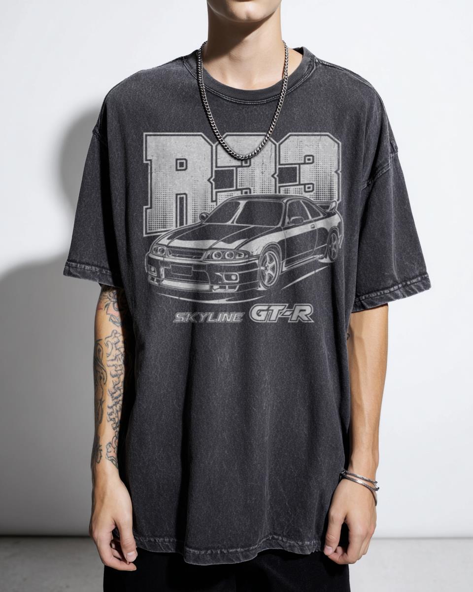 R33 GTR White Print Anime Car T-Shirt - JDM Skyline Enthusiast