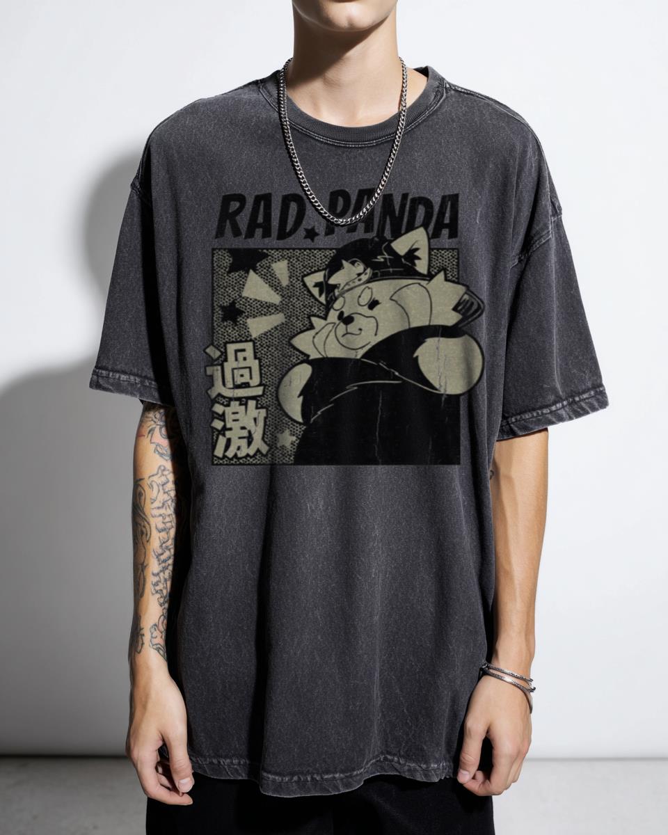 Rad Angry Baby Panda Japanese Kawaii Pop Culture Black Acidwash T-Shirt - Mad Panda Lover Unisex