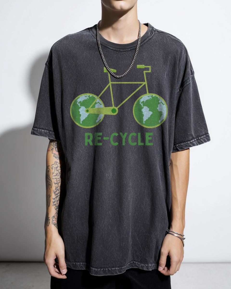 Re-Cycle Bicycle Earth Globe T-Shirt - Climate Change Awareness Green Living Unisex