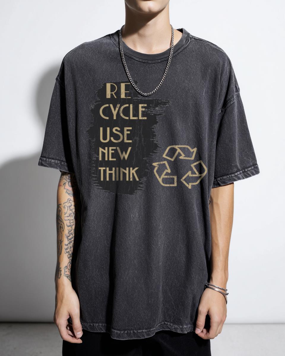 Recycle Reuse Renew Rethink Environmental Black Acidwash T-Shirt - Sustainable Eco-Friendly Unisex