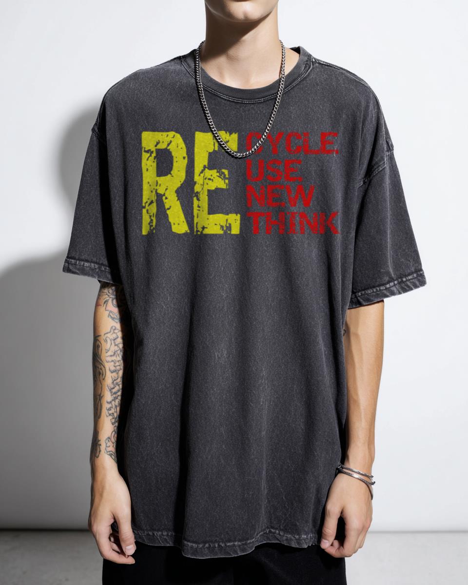 Recycle Use New Think Typography T-Shirt - Eco-Friendly Environmental Statement Unisex