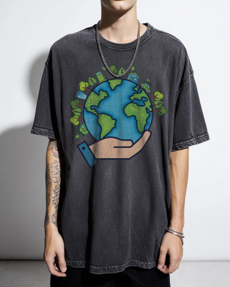 Recycling 'New World' Earth T-Shirt - Clean Environment Green Future Tee