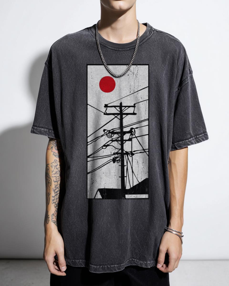 Red & Black Japan Manga District T-Shirt - Aesthetic Japanese Cityscape