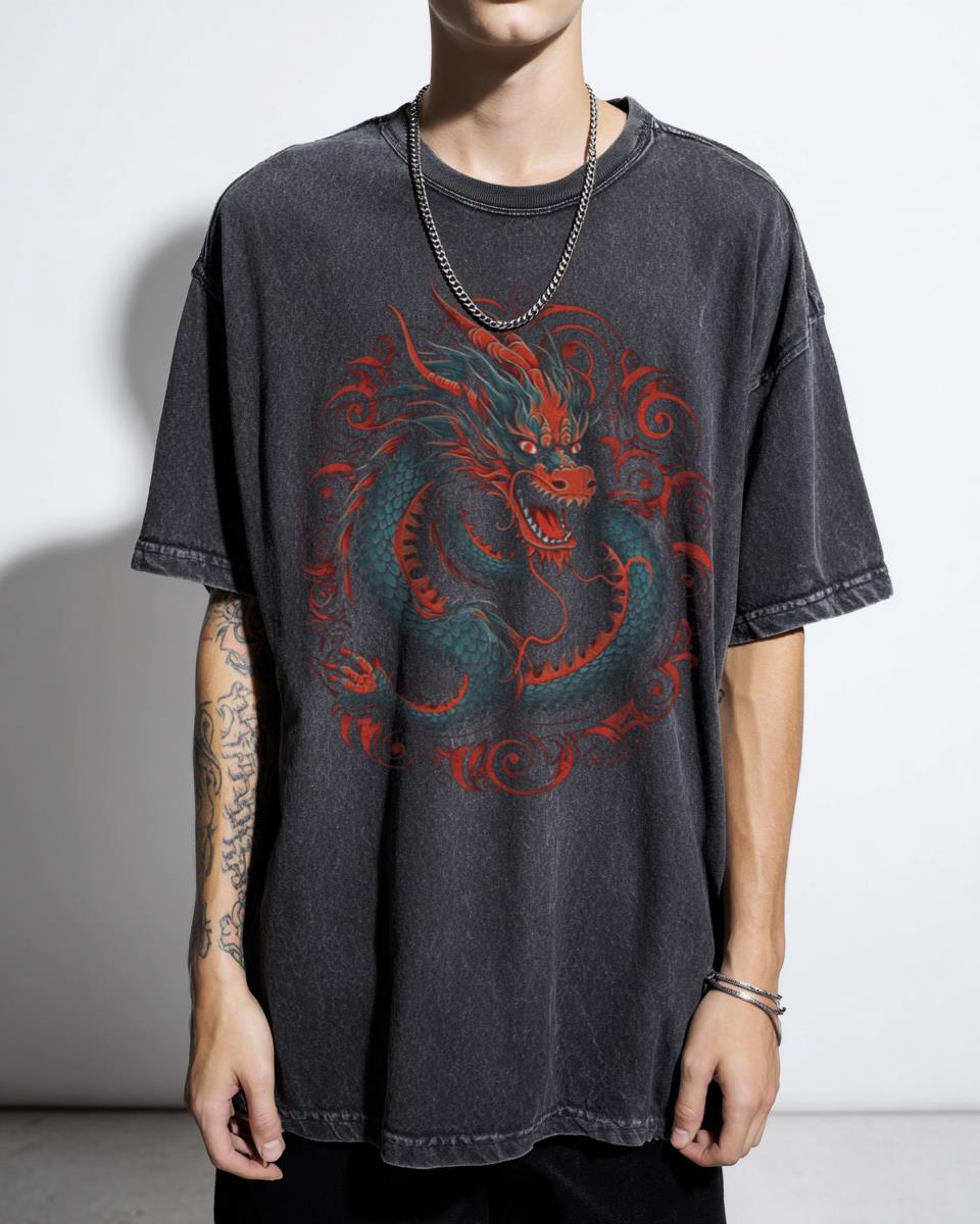 Red Chinese Firedrake Dragon Art T-Shirt - Cool Japanese Anime DBZ Fan