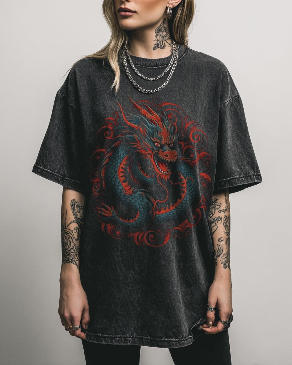 Red Chinese Firedrake Dragon Art T-Shirt – Cool Japanese Anime DBZ Fan