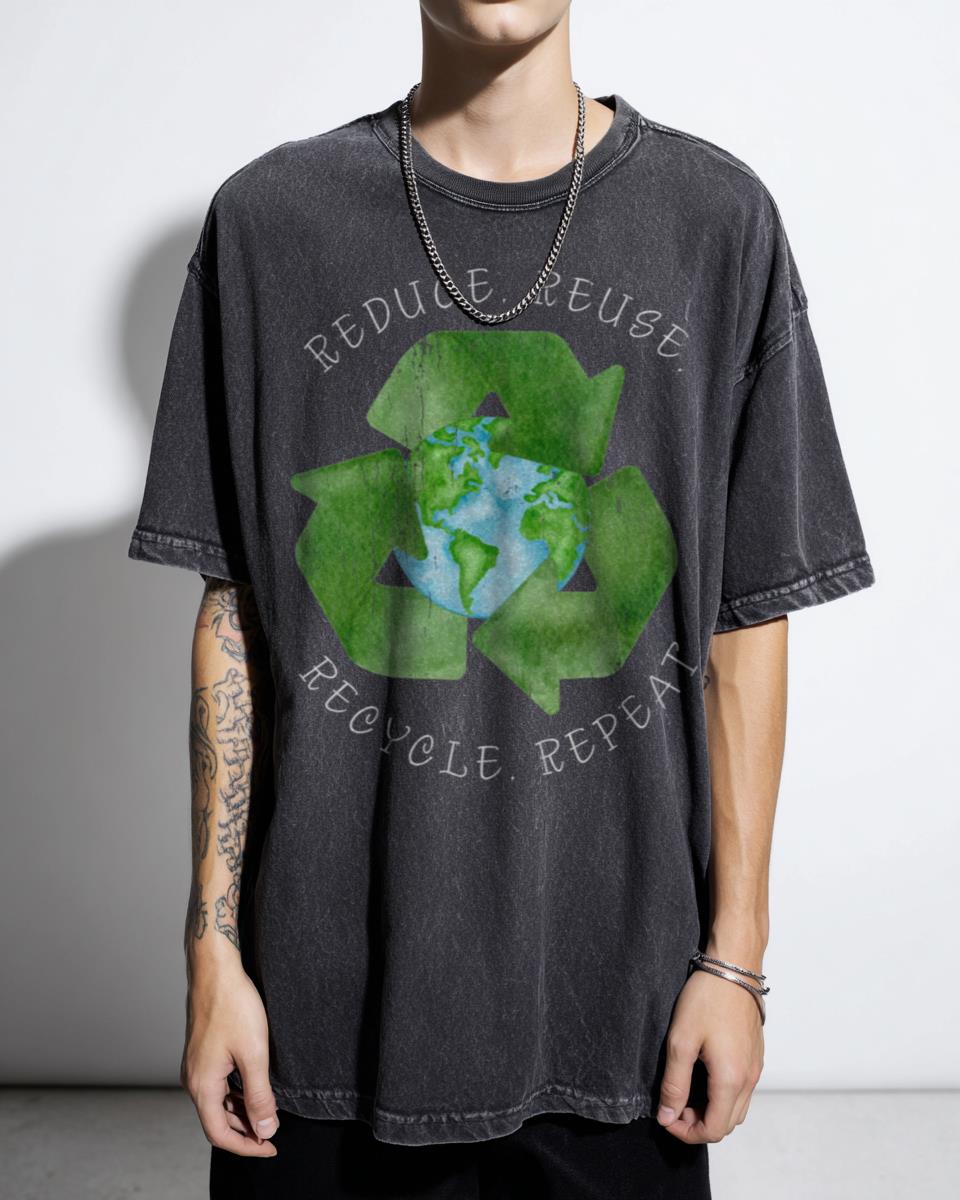 Reduce Reuse Recycle Repeat Eco-Friendly T-Shirt - Green Planet Earth Message
