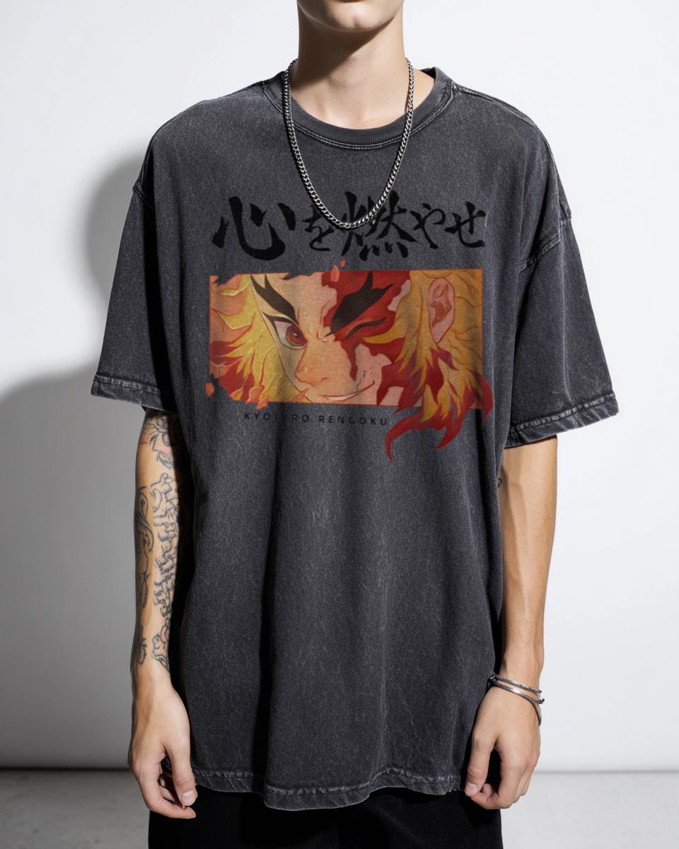 Rengoku Kyojuro Demon Slayer T-Shirt - Set Your Heart Ablaze Anime Quote Unisex