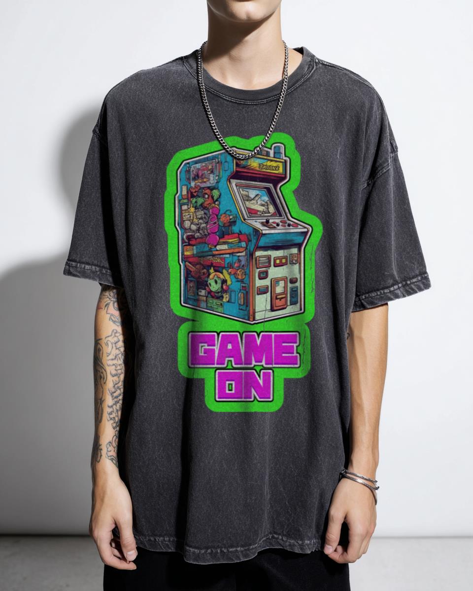 Retro 80s Arcade 'Game On' Gamer T-Shirt - Vintage Video Game Console Tee