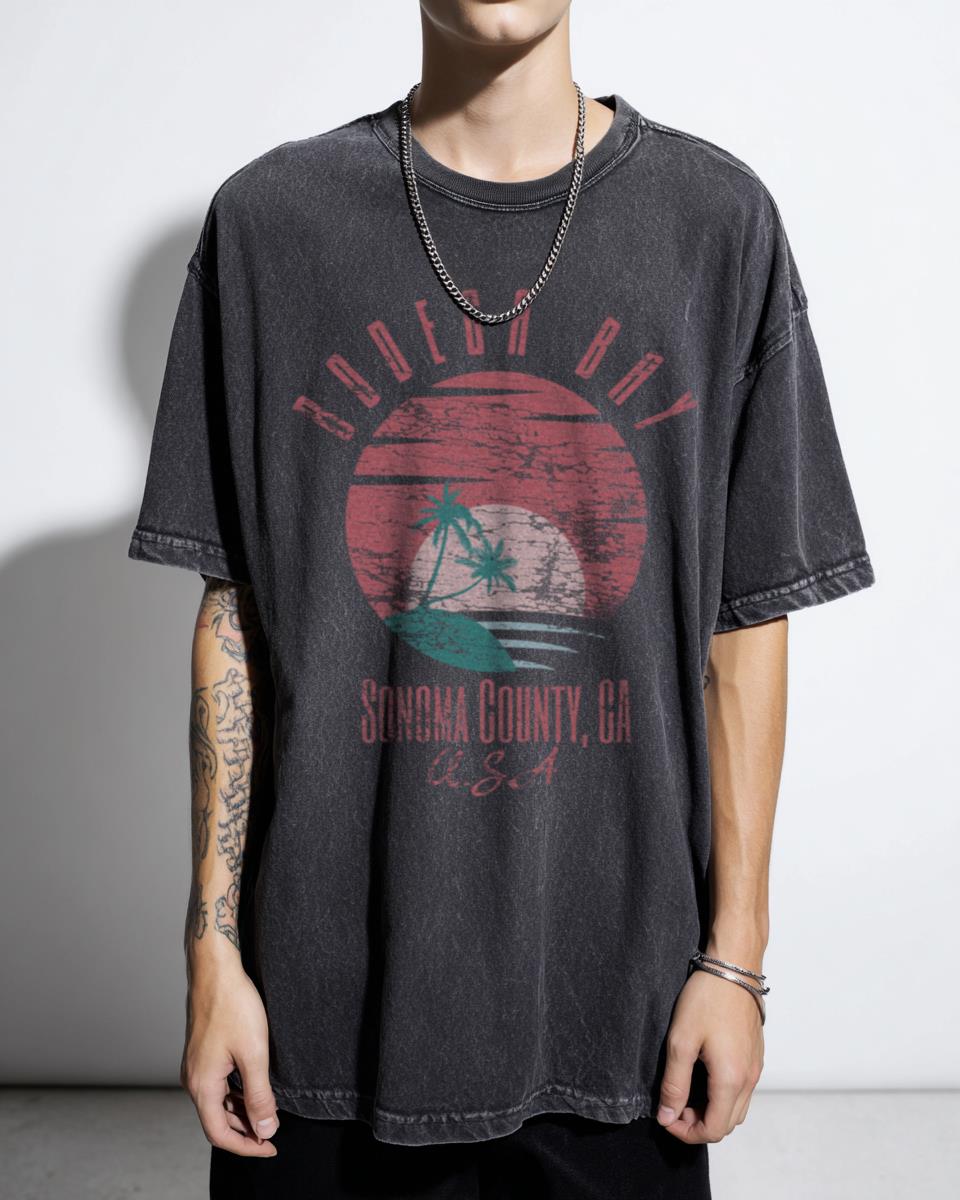 Retro 80s Bodega Bay California T-Shirt | Pastel Red Text Tee