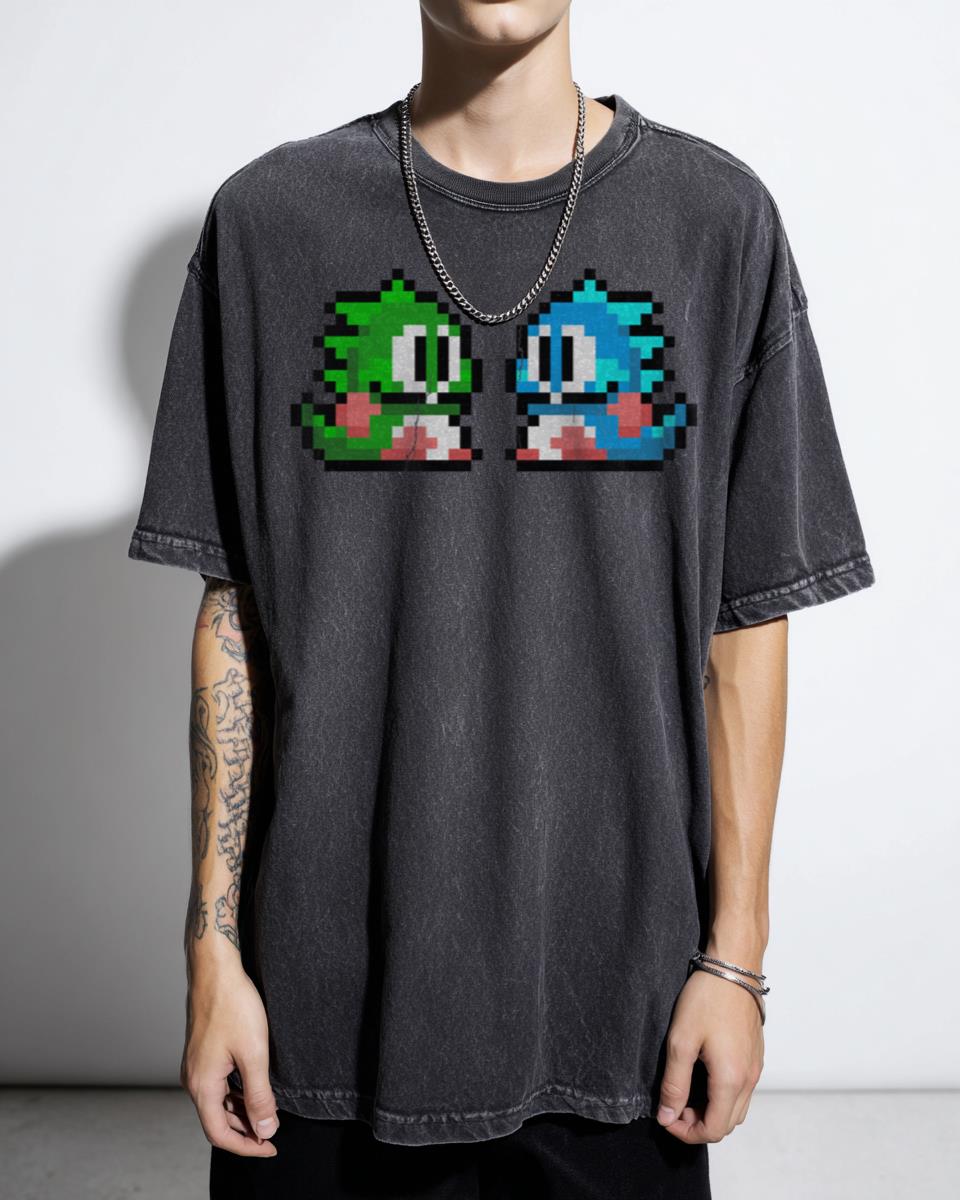 Retro 80s Bubble Bobble Bobbins Arcade Gaming T-Shirt - Vintage Video Game Fan
