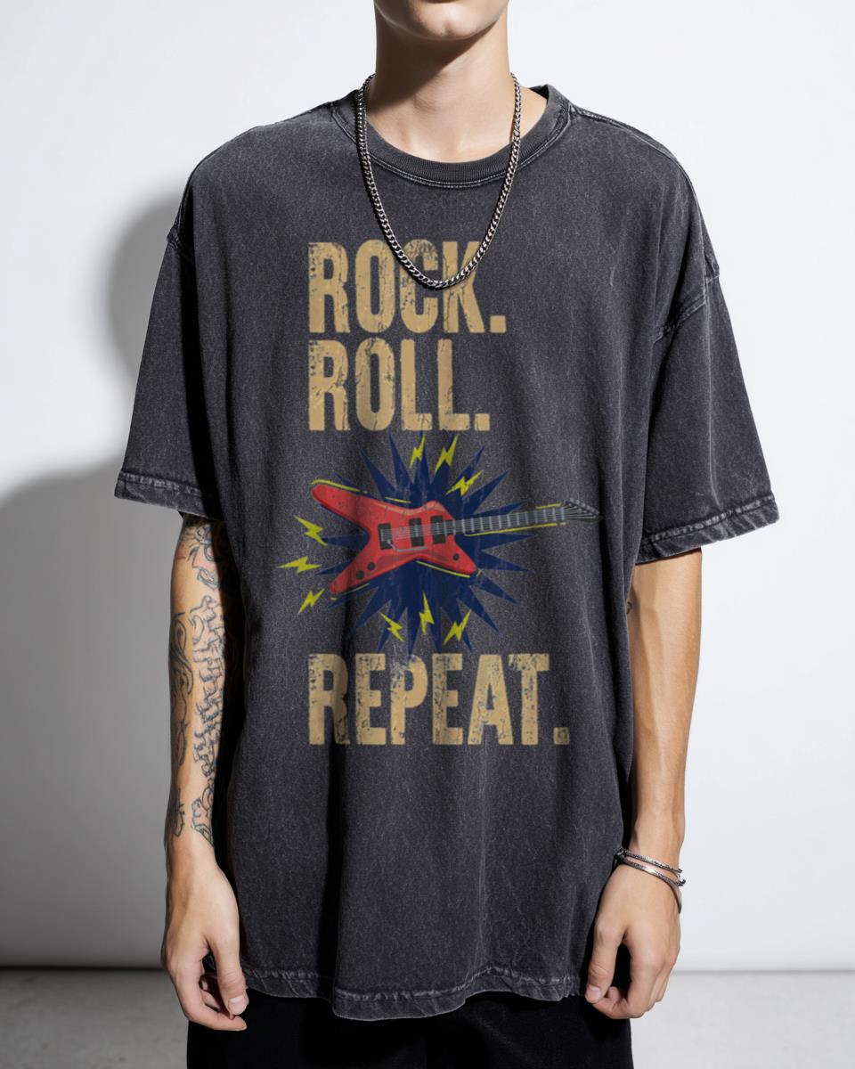 Retro 80s Vintage Punk Rock Music Roll Repeat T-Shirt - Graffiti Style Unisex