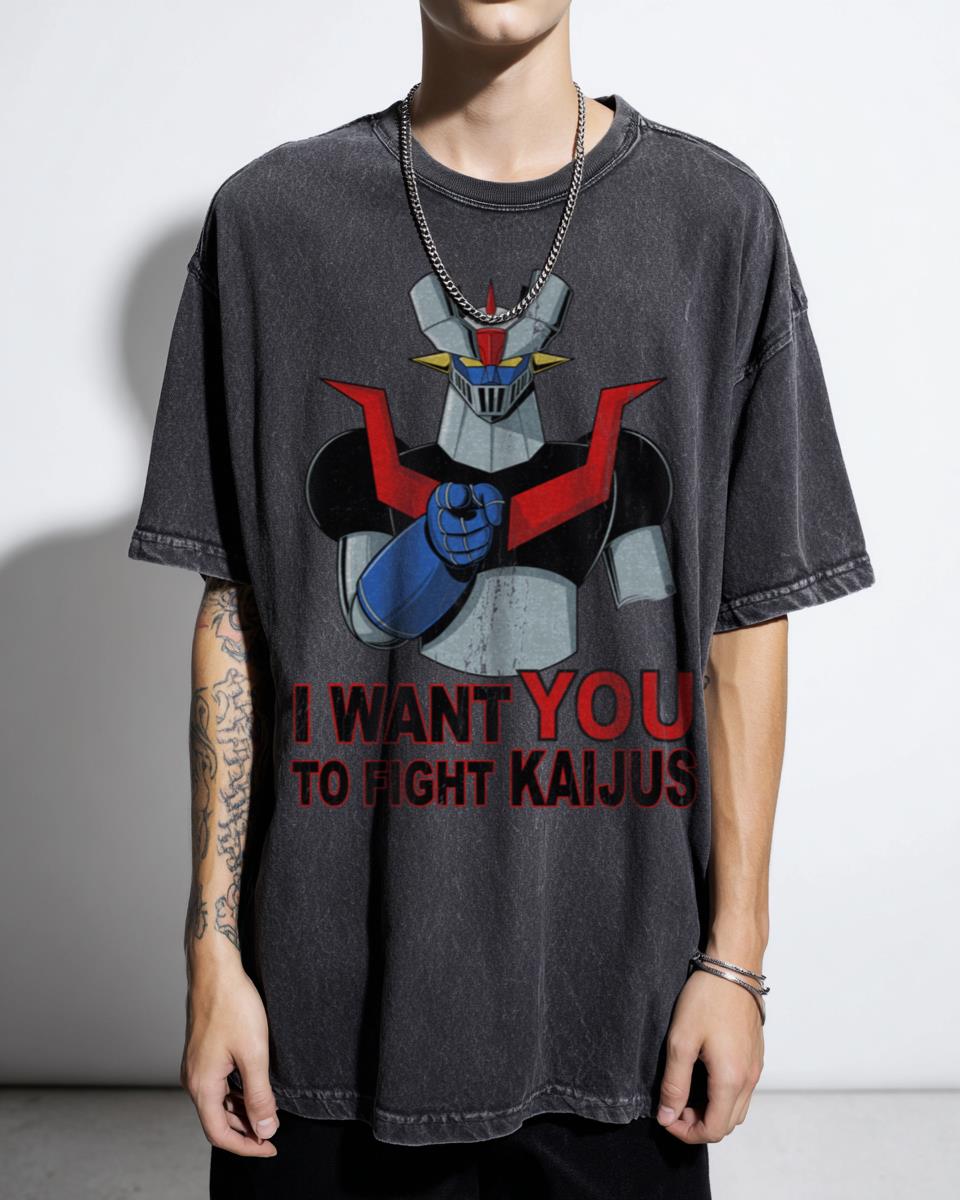 Retro Anime 'I WANT YOU TO FIGHT KAIJUS' Robot T-Shirt - Vintage Mazinger Z Inspired Sci-Fi Tee Unisex