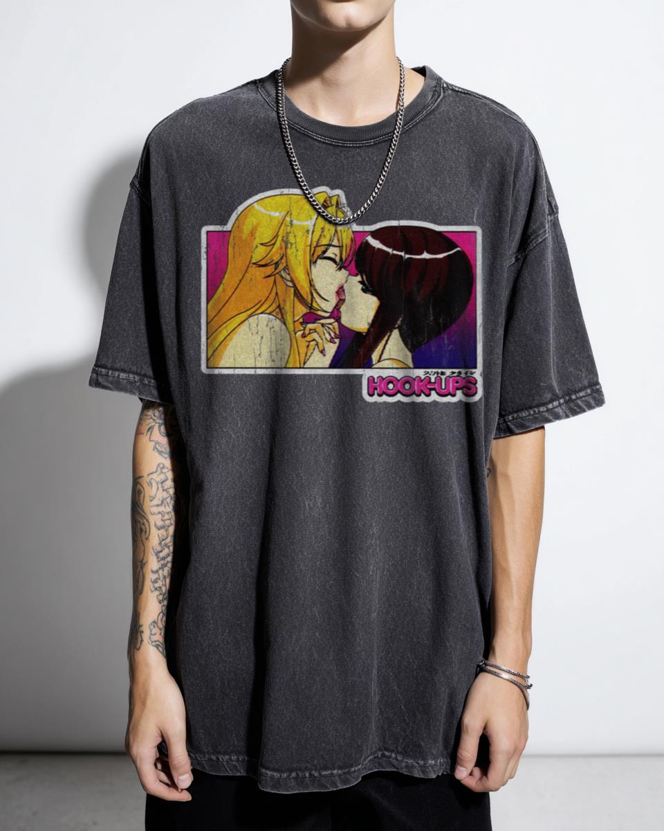 Retro Anime Lesbians Hooking Up Skater Girl T-Shirt - Vintage Japanese Art Style