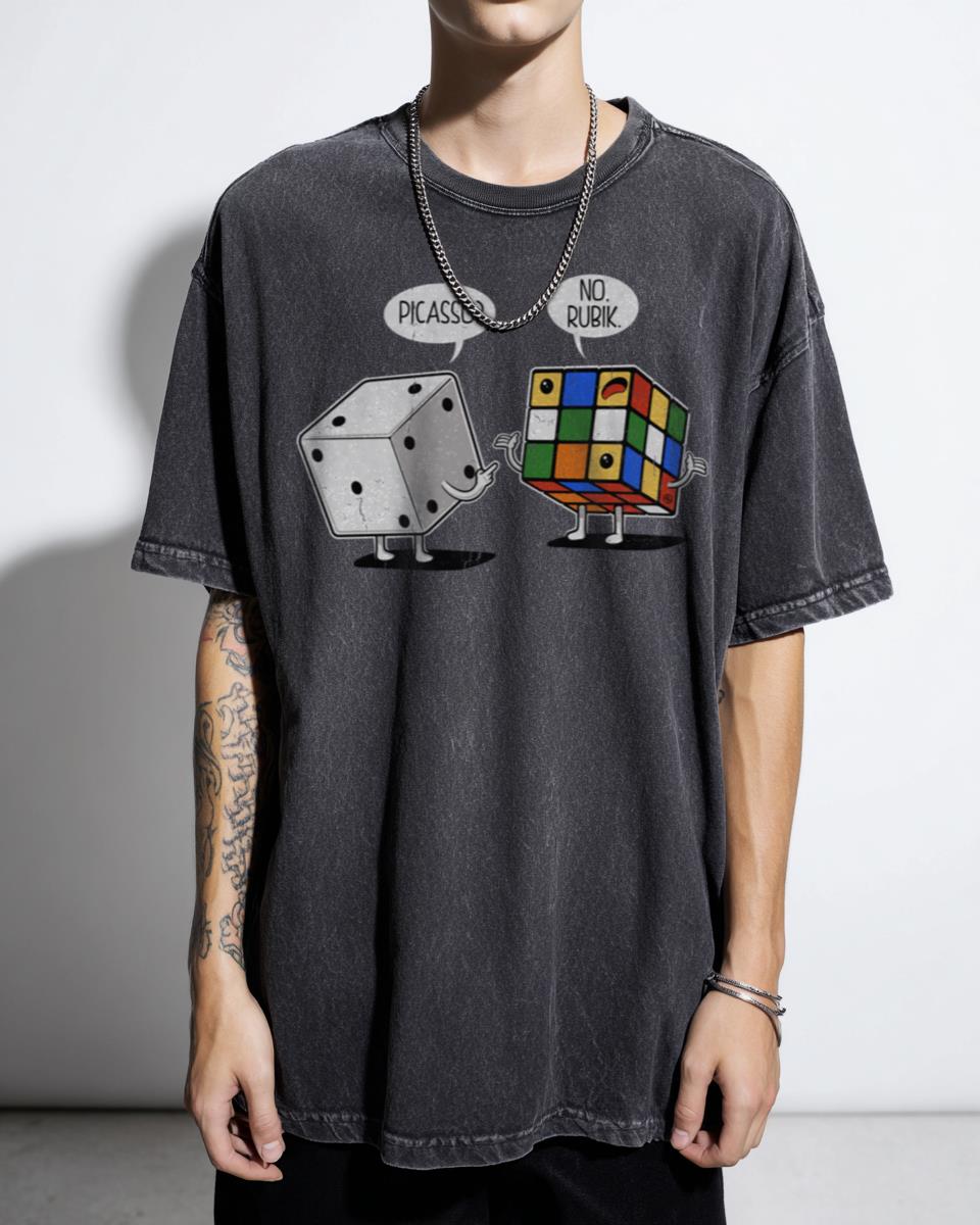 Retro Art Cube Rubik's Cube Graphic T-Shirt - Funny Kawaii Game Dice Design