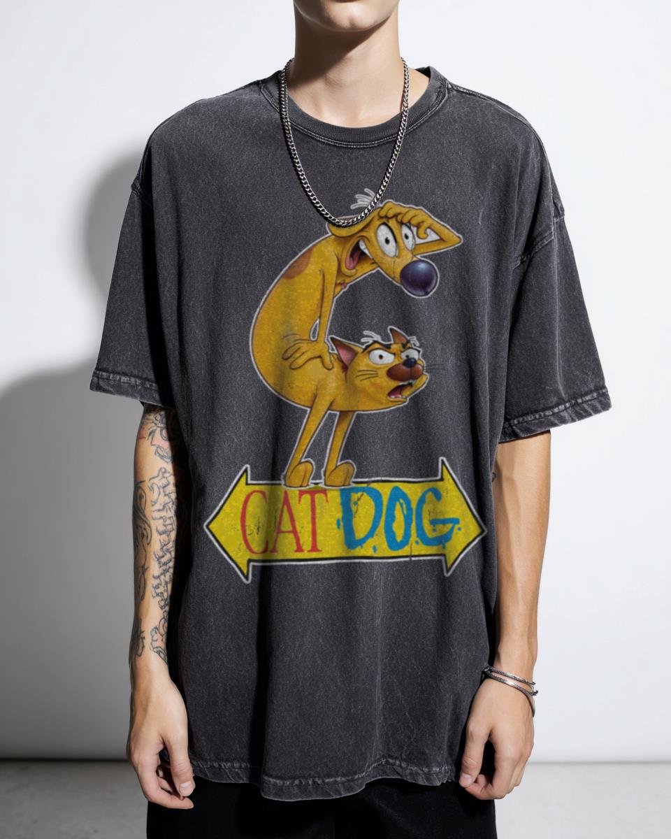 Retro CatDog 90s Nickelodeon Cartoon T-Shirt - Vintage Cute Animal Kids Unisex