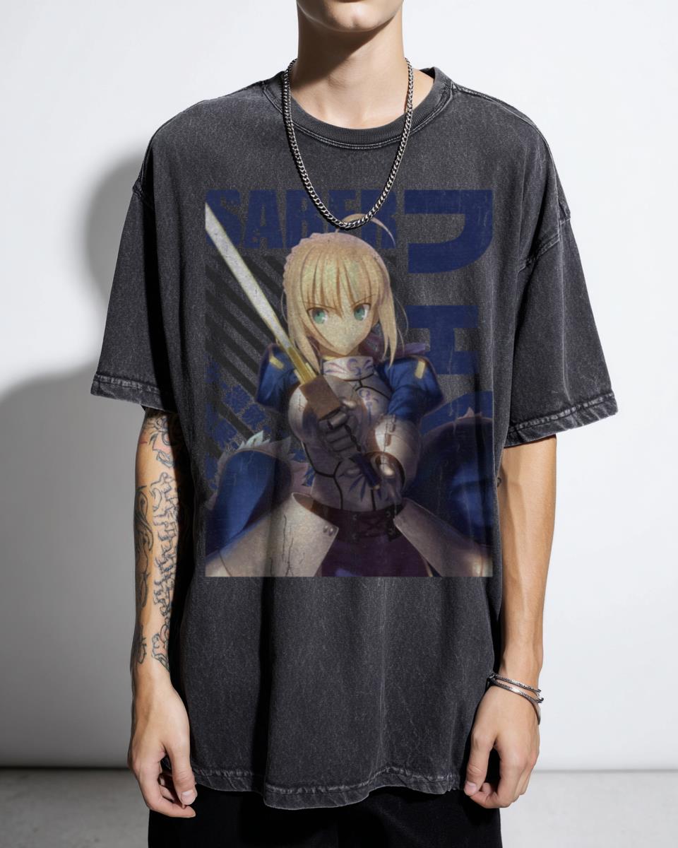 Retro Fate Saber Anime Manga T-Shirt - Vintage Otaku Girl Fan Women's