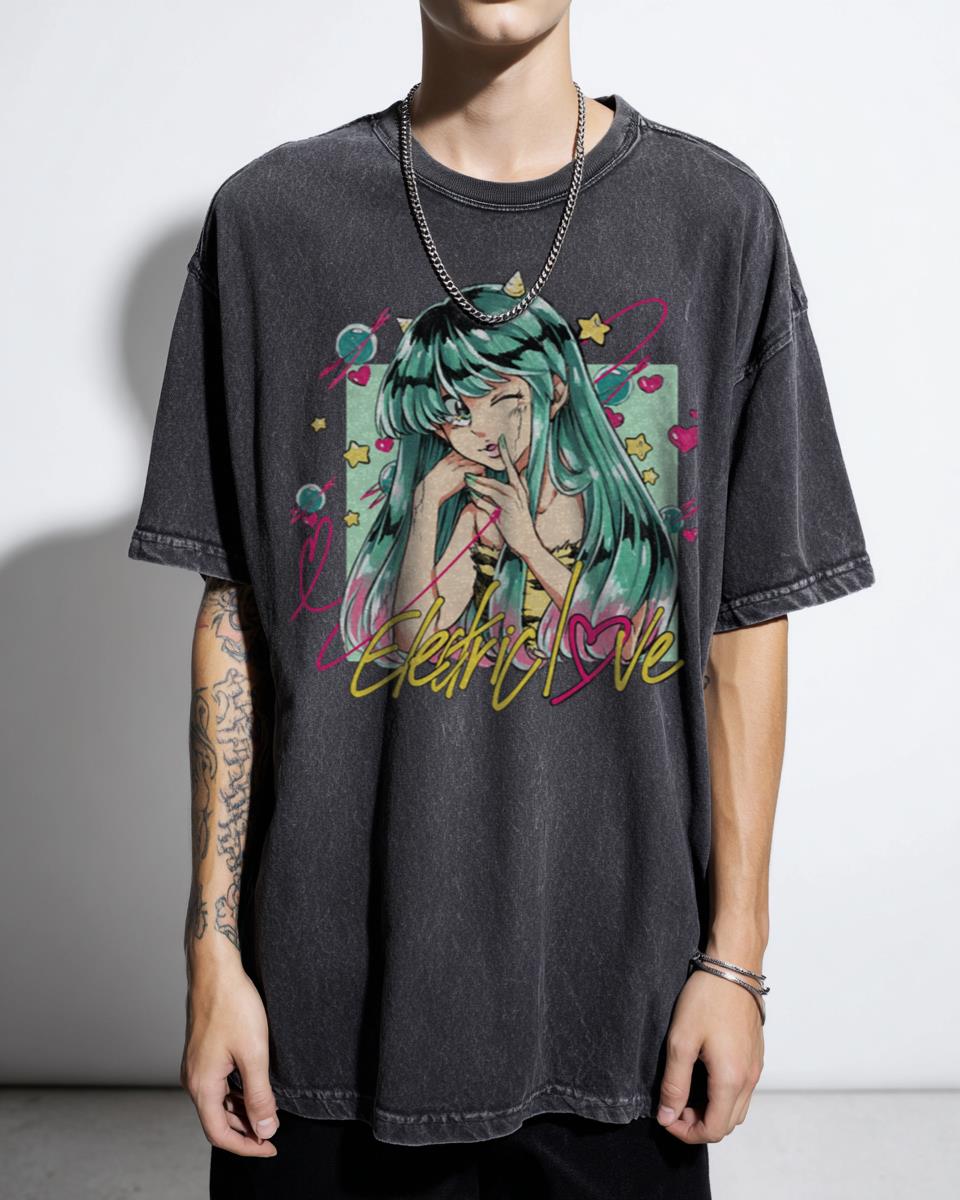 Retro Japanese Anime Girl Electric Love T-Shirt - Urusei Yatsura Lum Manga Style