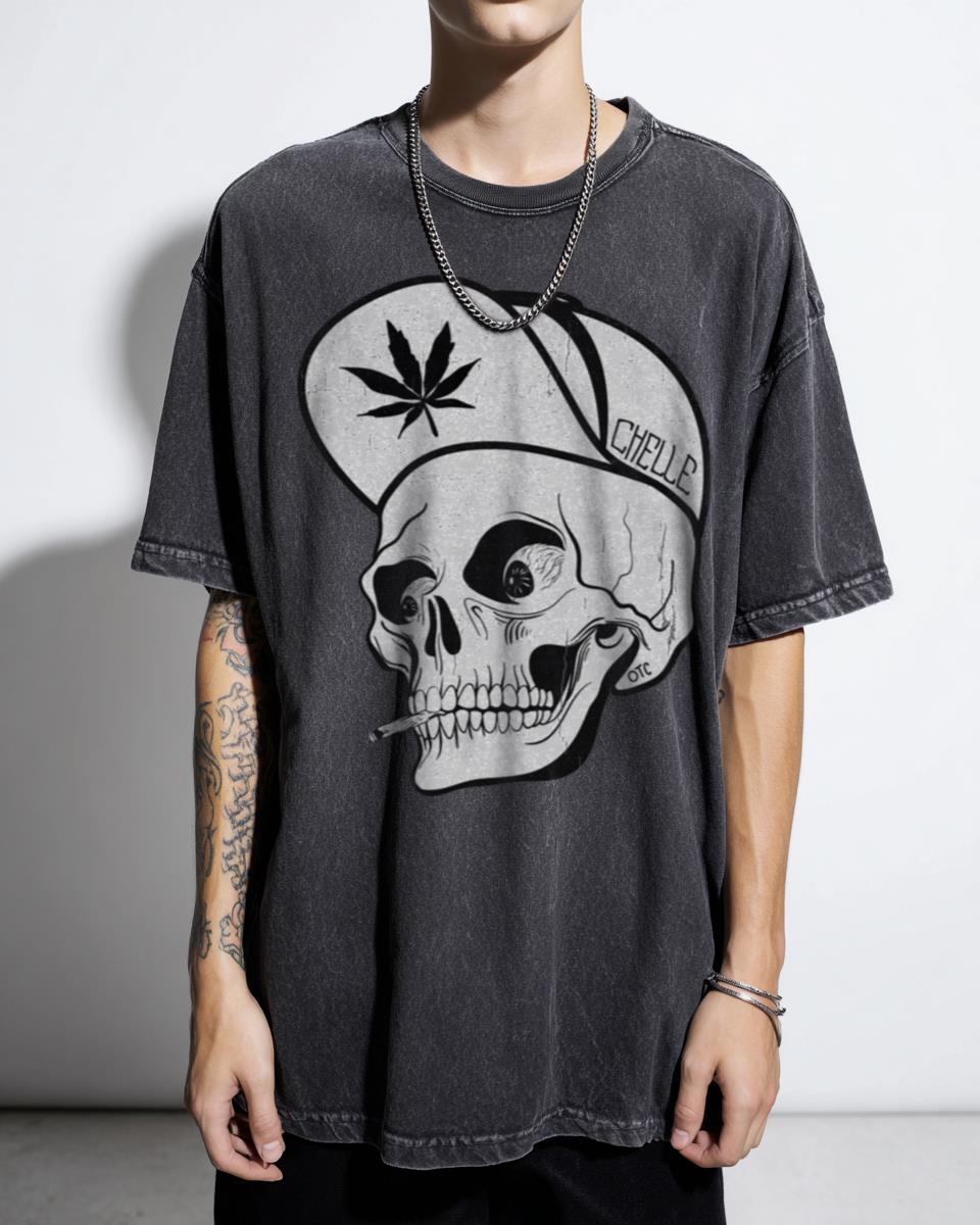 Retro Japanese Anime Skull Printed T-Shirt - Vintage Cool Cat Comic Art