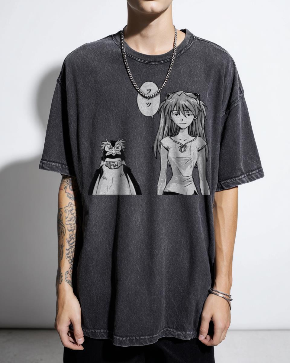 Retro Neon Genesis Evangelion Pen Pen & Asuka Anime T-Shirt - Classic Manga Fan Unisex Tee