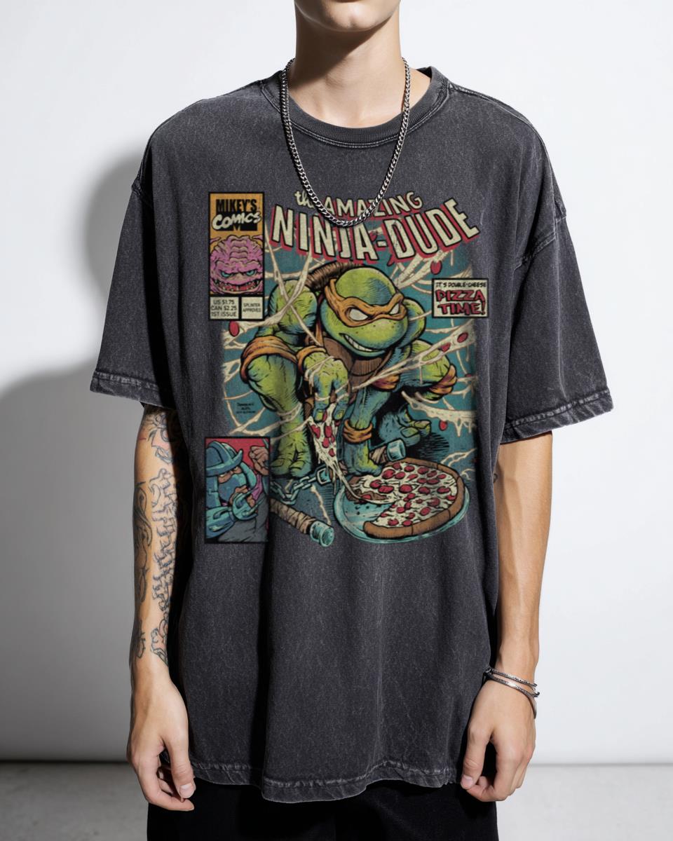 Retro Ninja Dude TMNT 80s Cartoon T-Shirt - Vintage Turtle Pizza Fan Tee Unisex