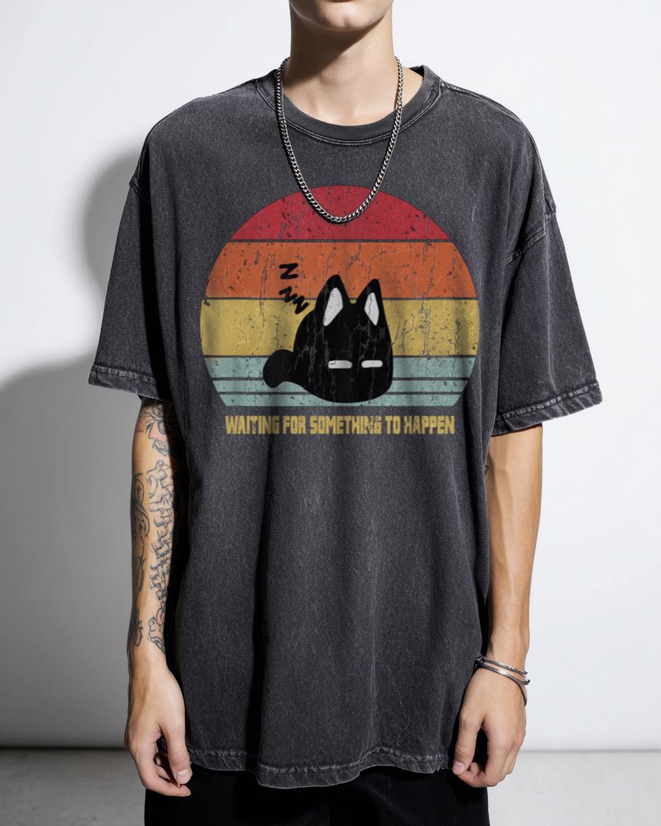 Retro Omori Black Cat T-Shirt - Waiting For Something Anime Fan