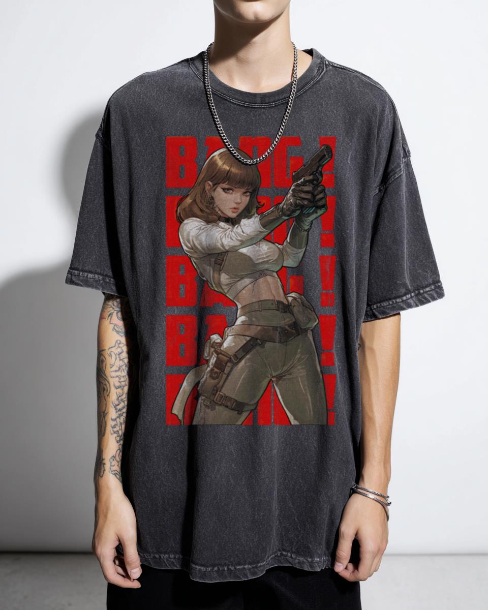 Retro Pinup Anime Girl with Guns T-Shirt - Vintage Badass Art