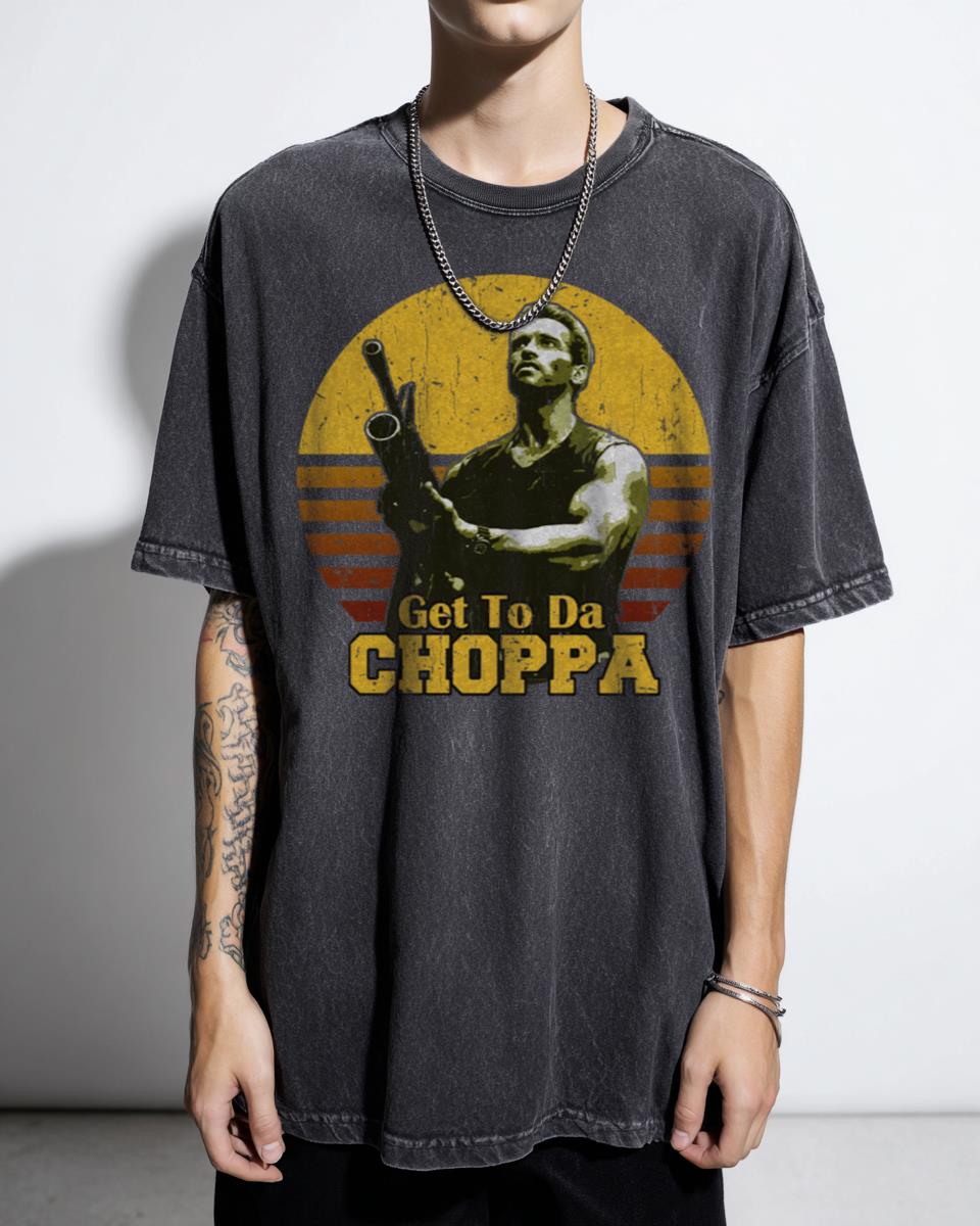 Retro Predator 'Get To Da Choppa' Movie T-Shirt - 80s Action Film Fan Unisex