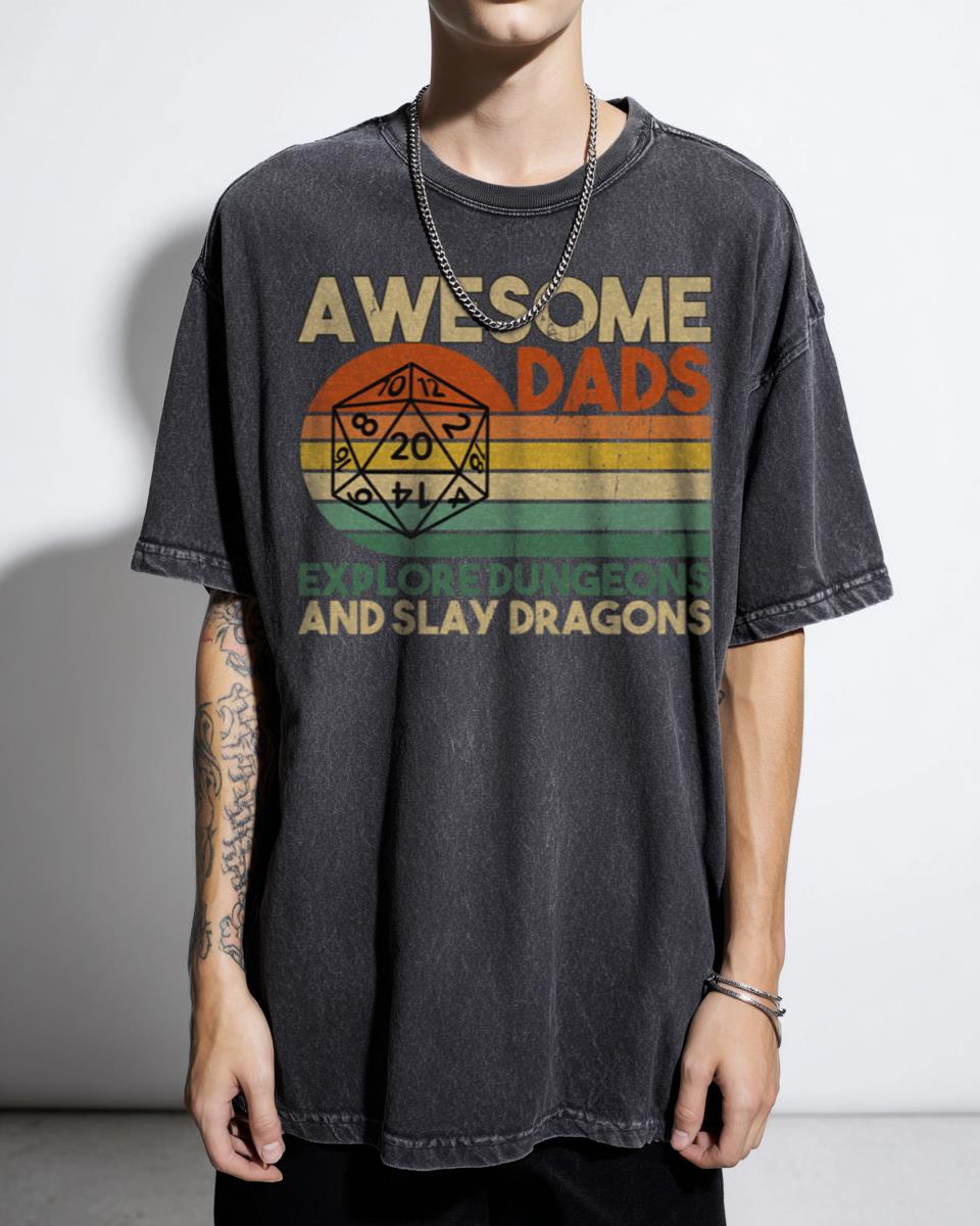 Retro RPG Dice Dungeons Dragon T-Shirt - Funny Father's Day Dad Gift