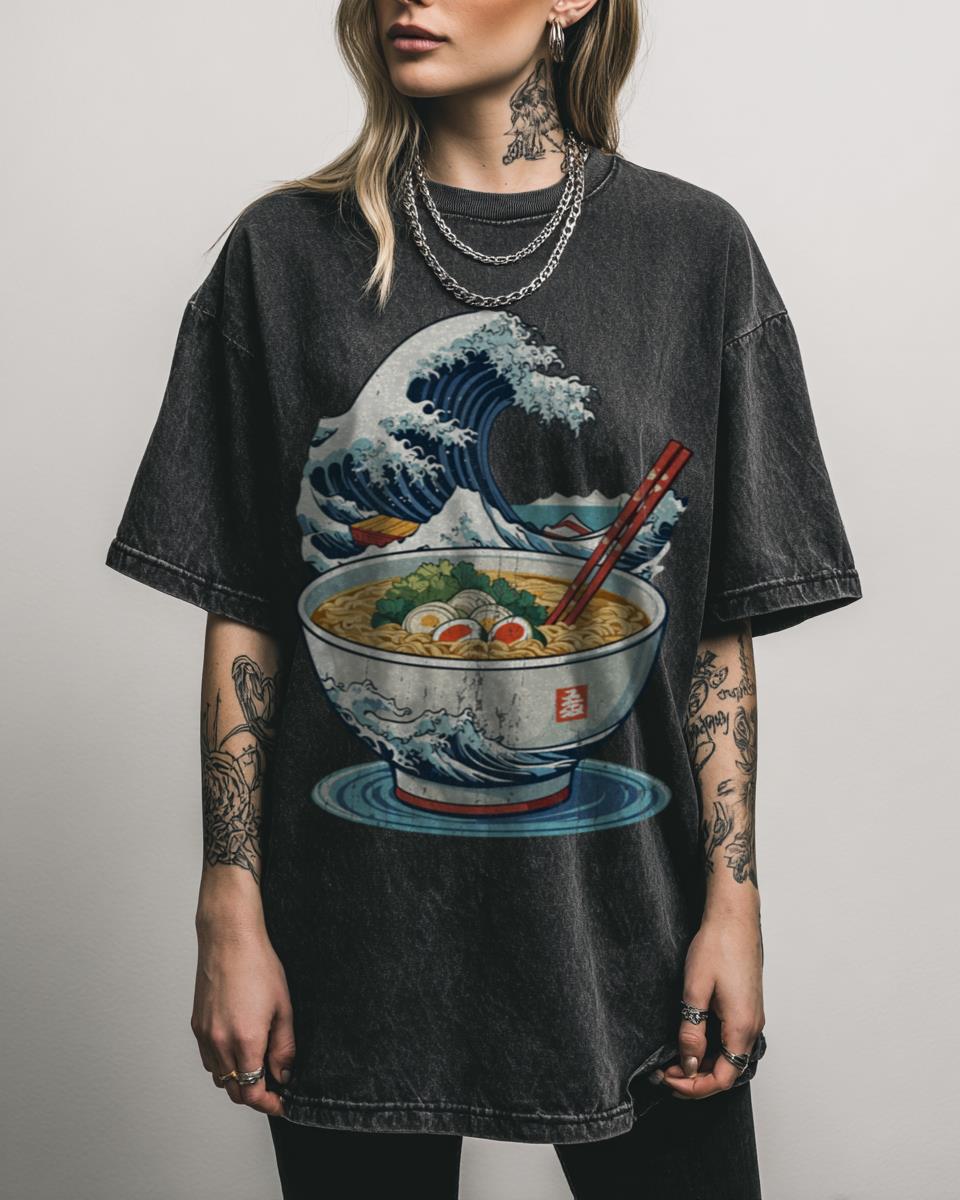 Retro Ukiyo-e Japanese Ramen Girl Art T-Shirt – Vintage Streetwear Anime Fan Apparel