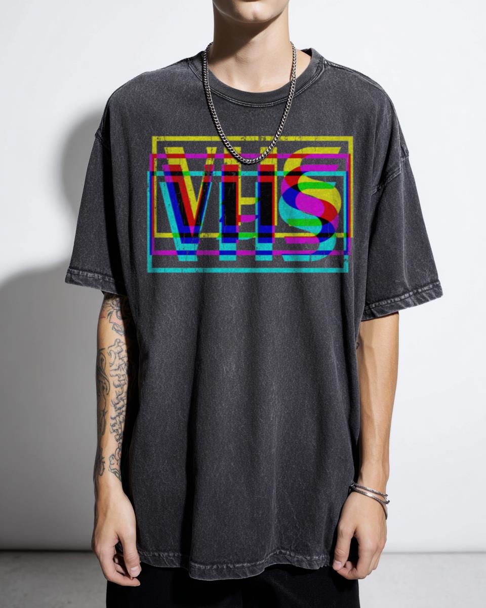 Retro VHS Glitched Aesthetic T-Shirt - 80s 90s Vintage Video Tape Style