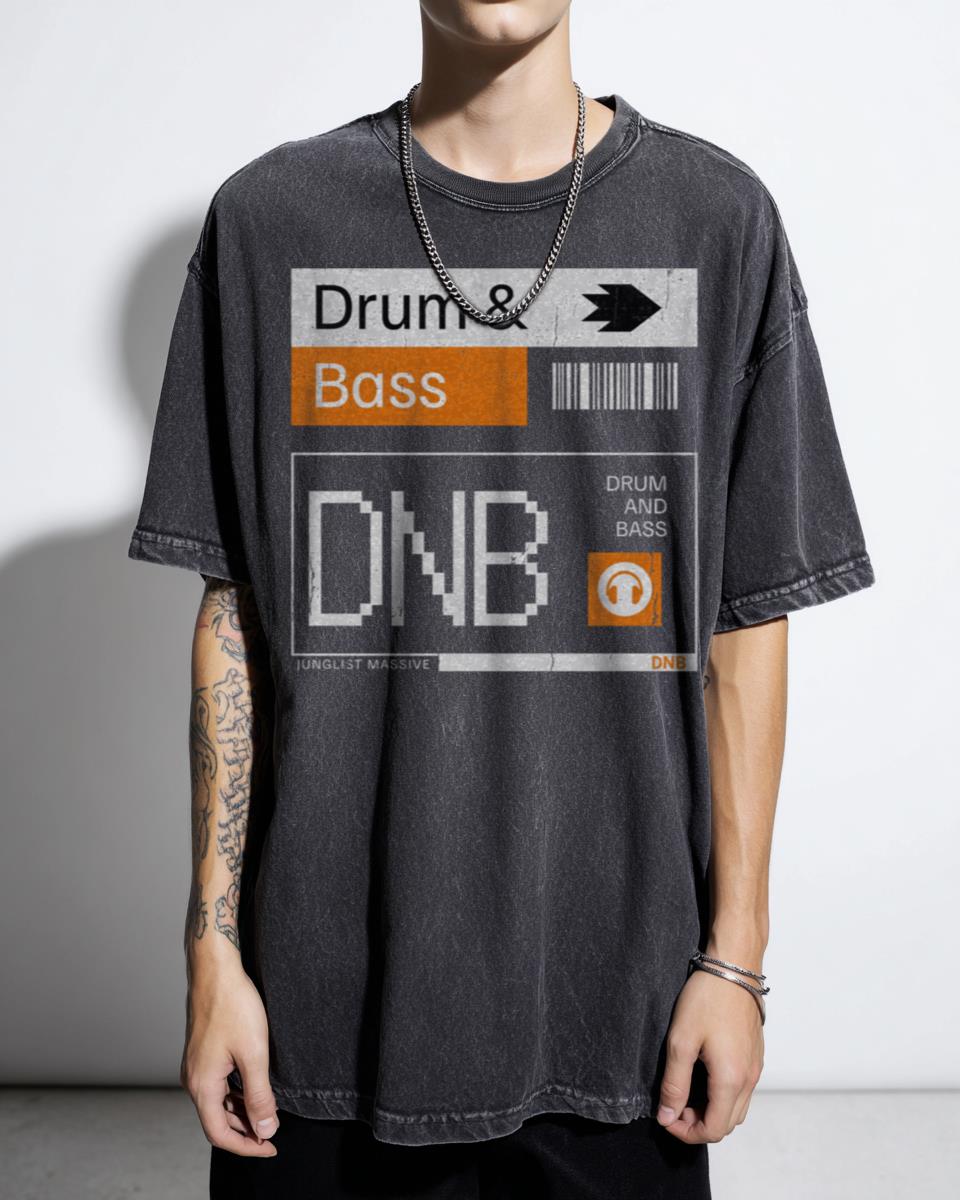 Retro White Orange DNB Ticket Steez Drum & Bass Music T-Shirt - Rave Festival Party Unisex Tee