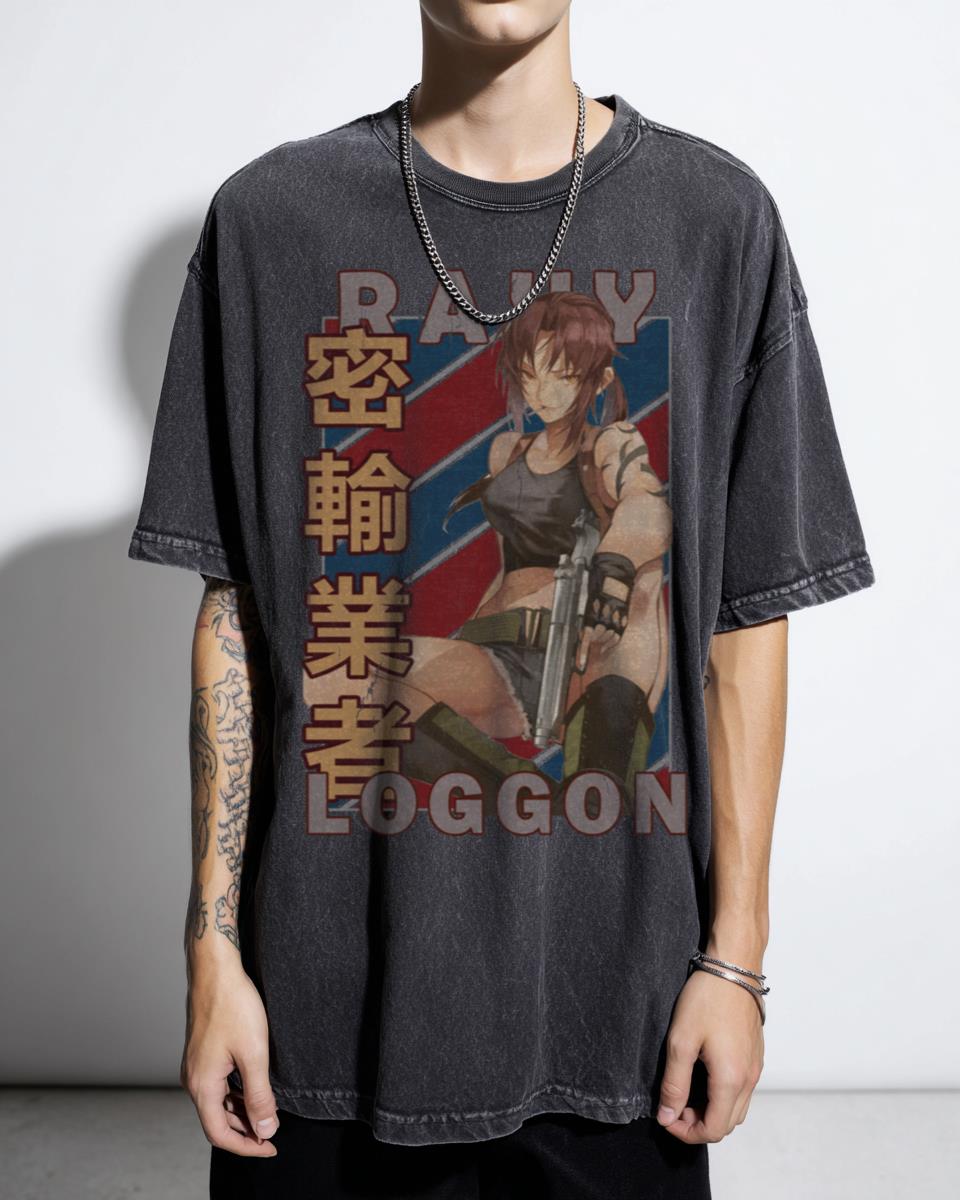 Revy Rebecca Lee Black Lagoon Vintage Stripe Anime T-Shirt - Burakku Ragun Manga Fan