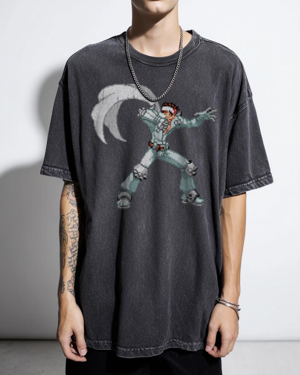 Rigid Jin Saotome MvC2 16-Bit Pixel Art T-Shirt - Classic 90s Arcade Gaming